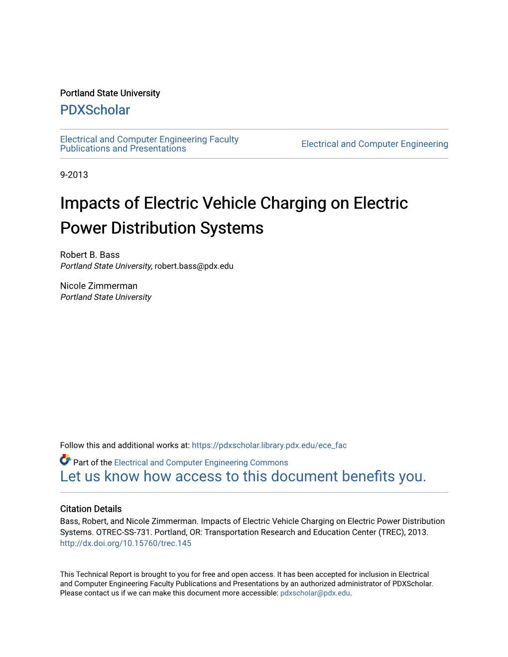 Impacts of Electric Vehicle Charging on Electric Power Distribution Systems