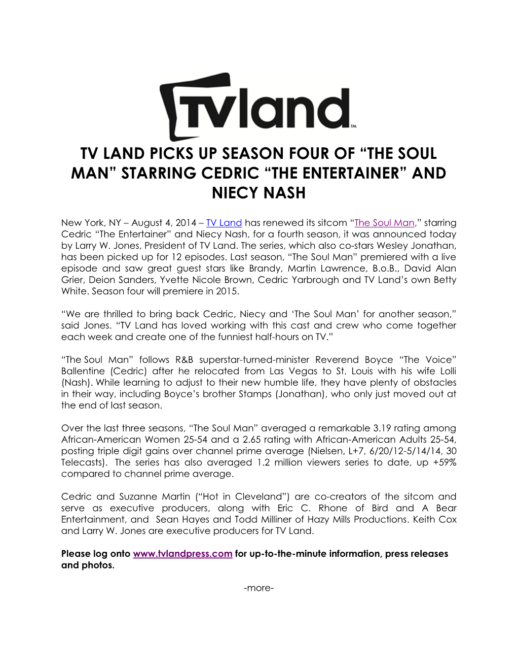 Tv Land Picks up Season Four of “The Soul Man” Starring Cedric “The Entertainer” and Niecy Nash