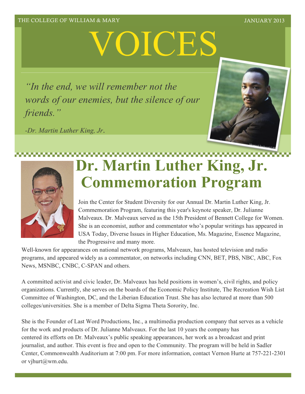 Dr. Martin Luther King, Jr. Commemoration Program Dr