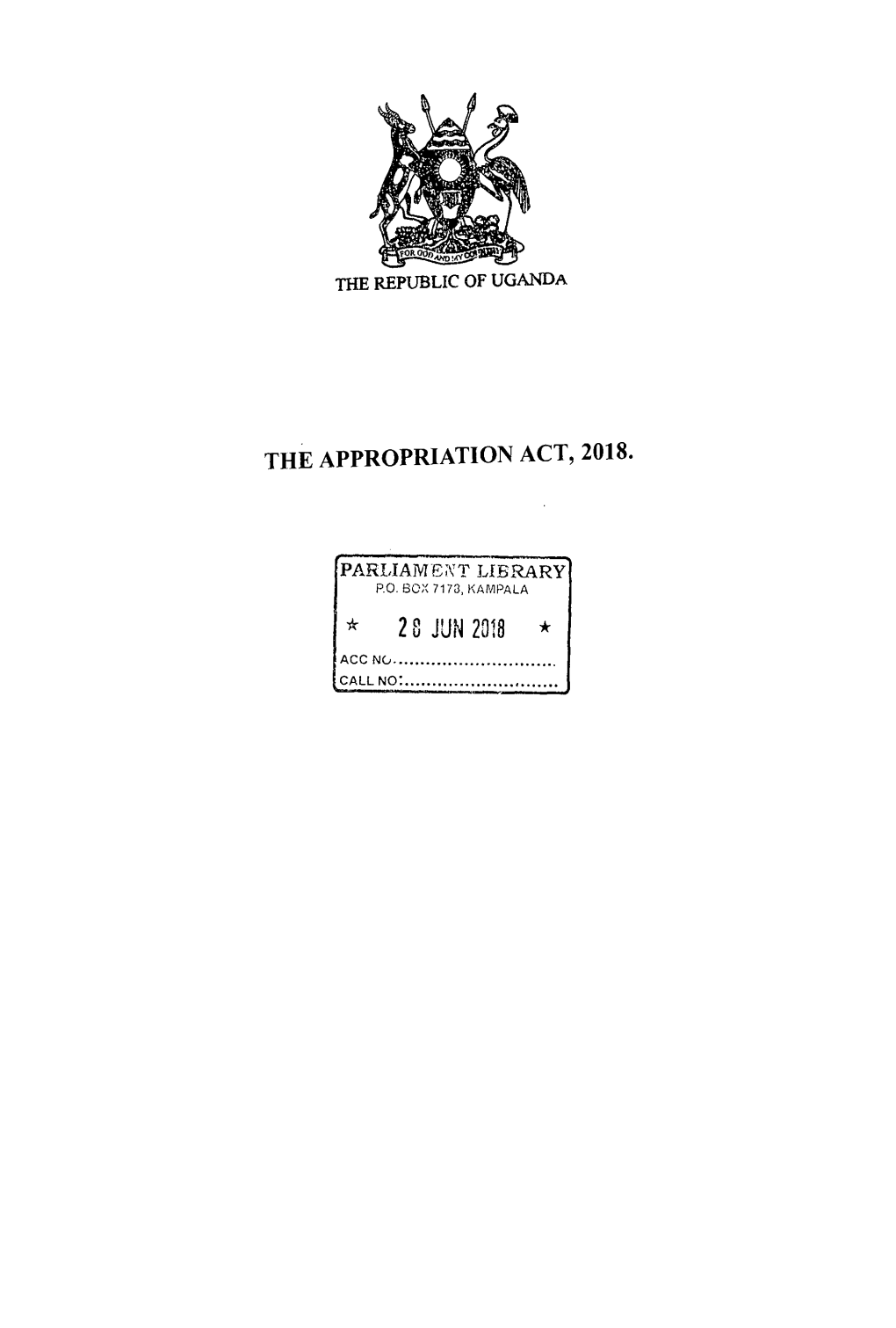 APPROPRIATION ACT, 2018.Pdf