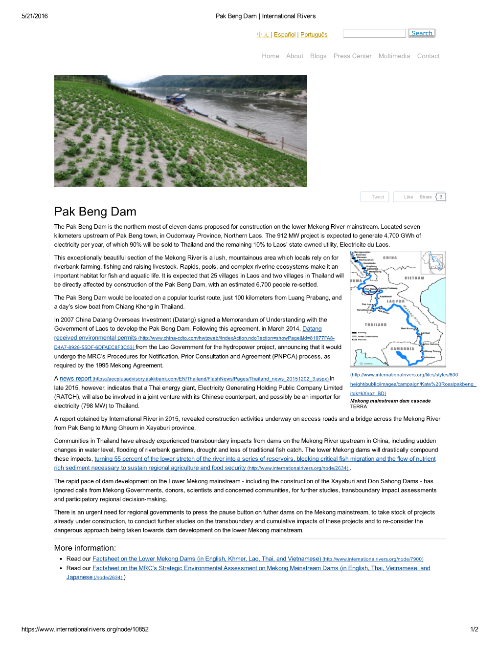 Pak Beng Dam | International Rivers