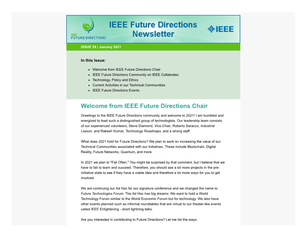 Welcome from IEEE Future Directions Chair