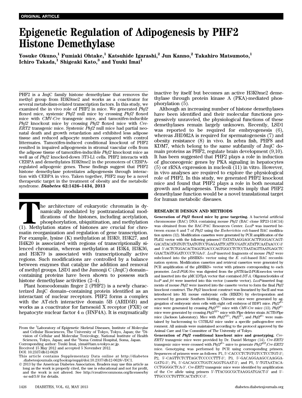 Epigenetic Regulation of Adipogenesis by PHF2 Histone