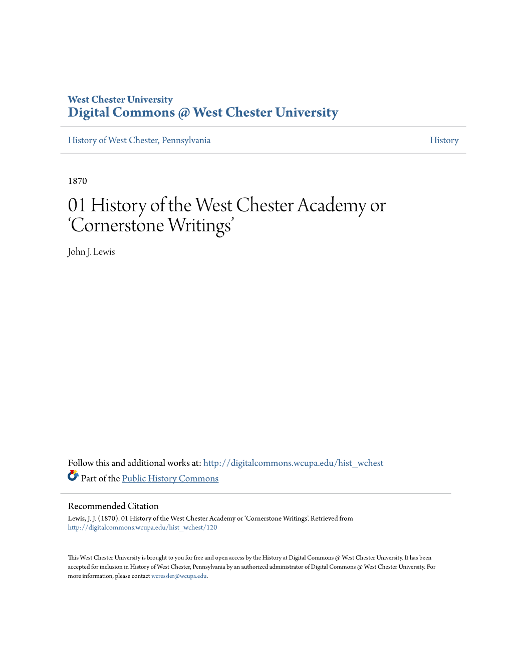 01 History of the West Chester Academy Or Â•Ÿcornerstone