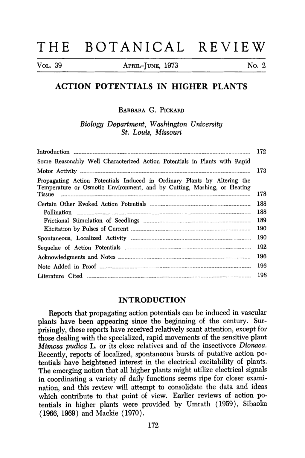 Action Potentials in Higher Plants