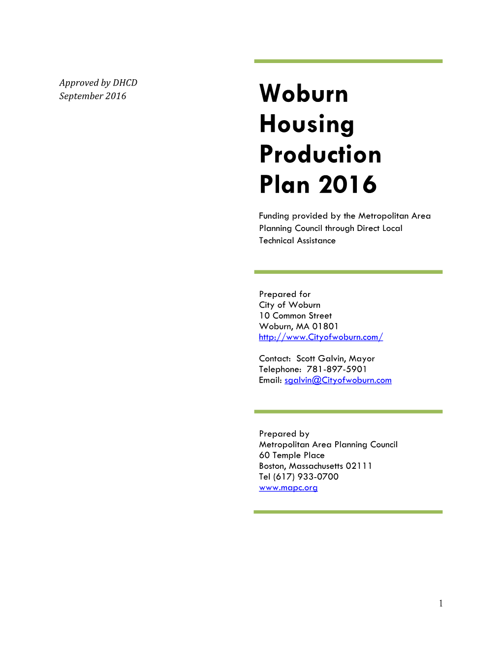 Woburn Housing Production Plan 2016