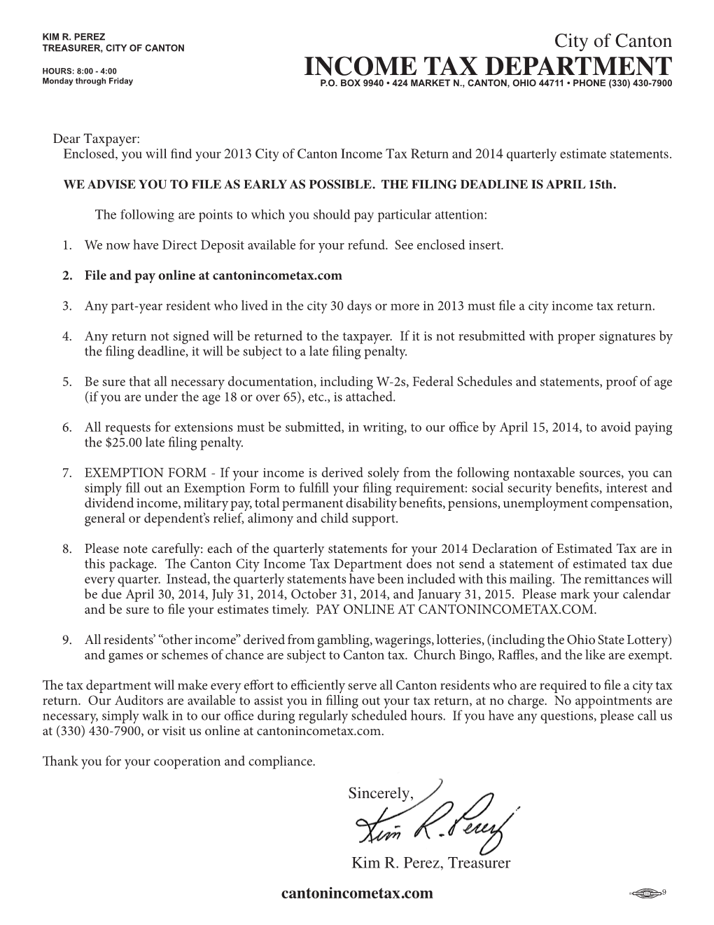 Letter from Treasurer & General Info (PDF)