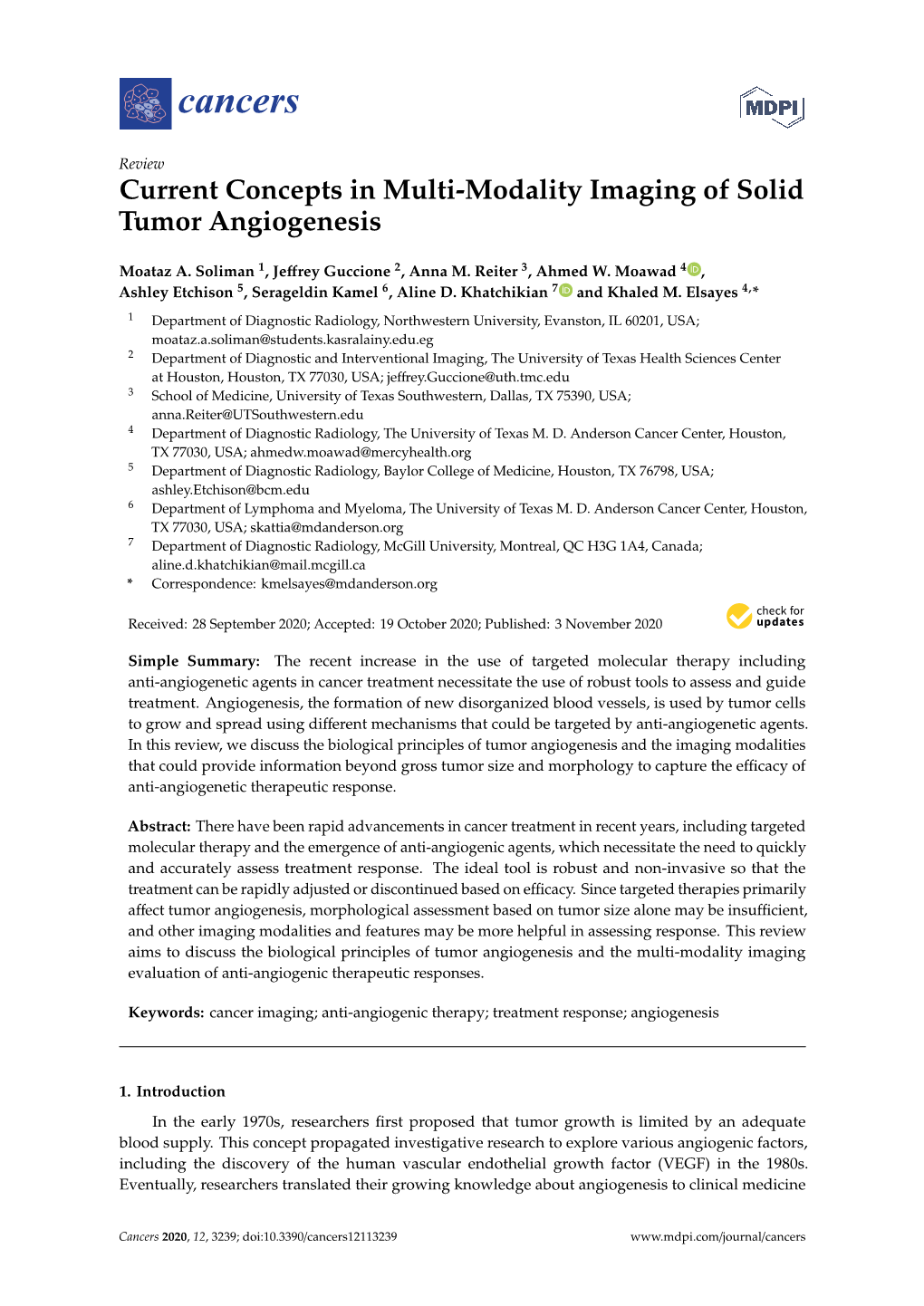Current Concepts in Multi-Modality Imaging of Solid Tumor Angiogenesis