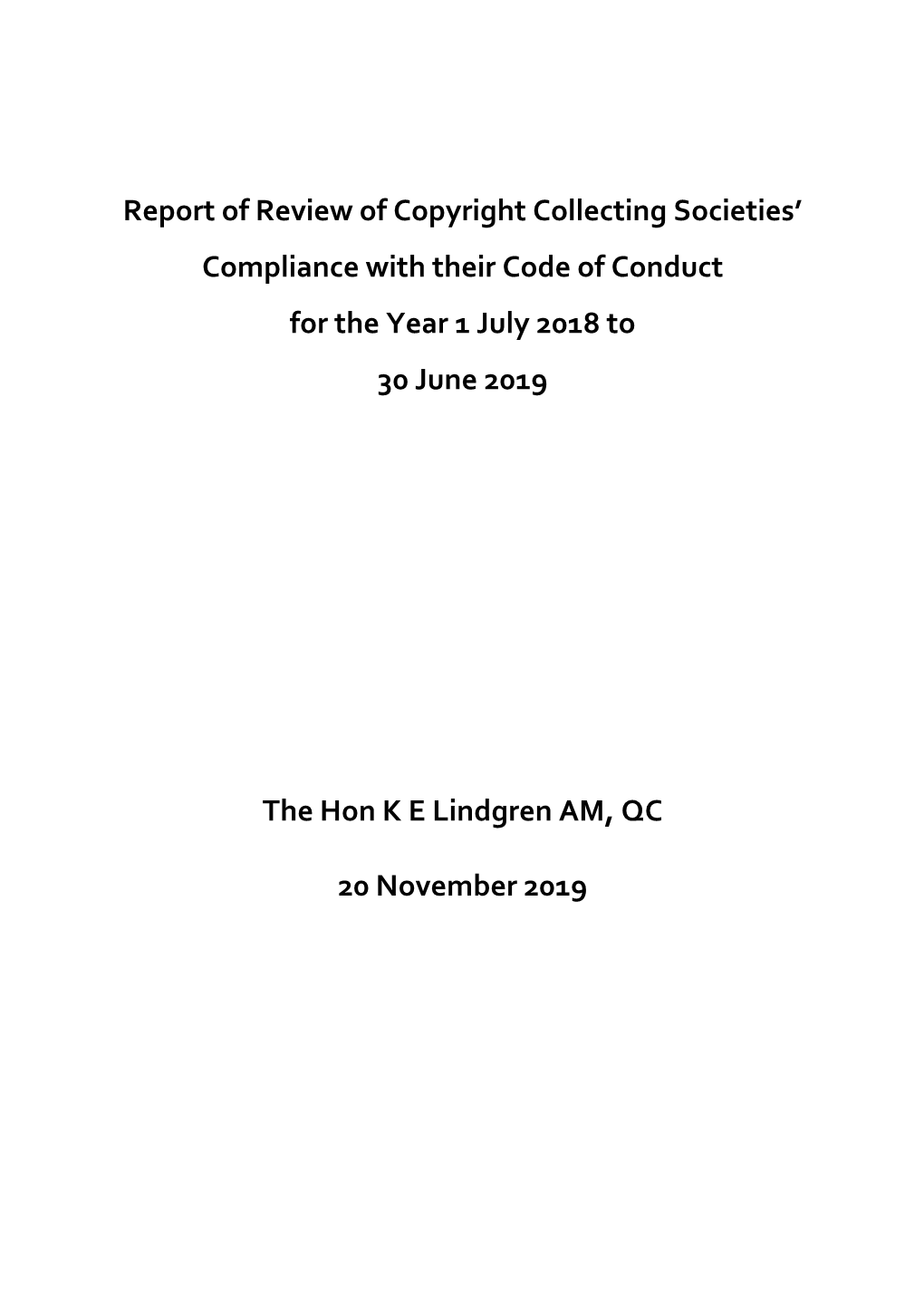 Code Reviewer's Annual Compliance Report 2019
