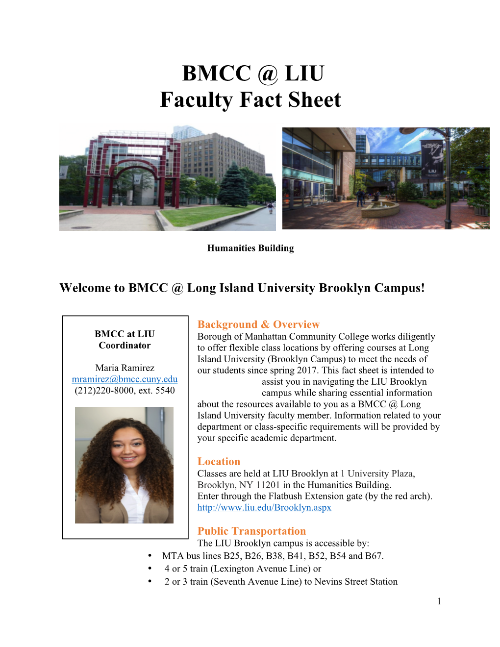 BMCC @ LIU Faculty Fact Sheet