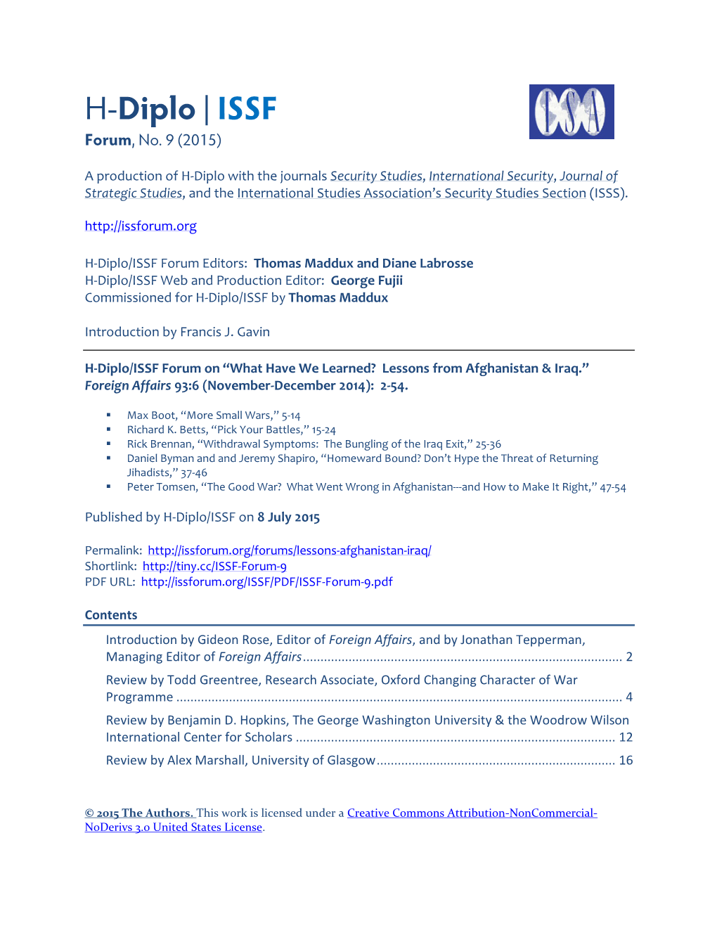 H-Diplo/ISSF Forum, No. 9 (2015)