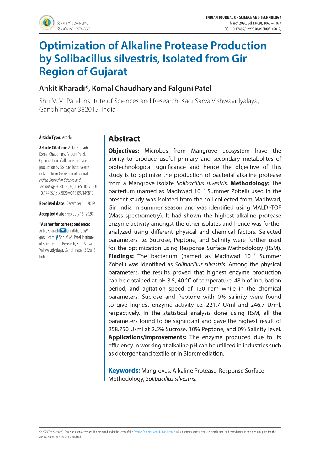 Optimization of Alkaline Protease Production by Solibacillus