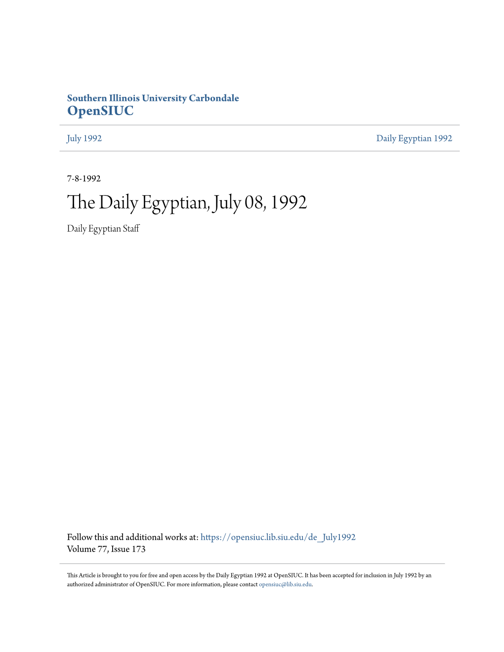 The Daily Egyptian, July 08, 1992