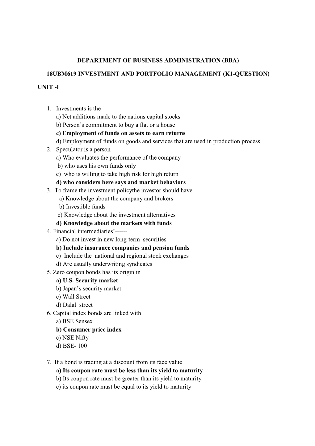 18Ubm619 Investment and Portfolio Management (K1-Question)