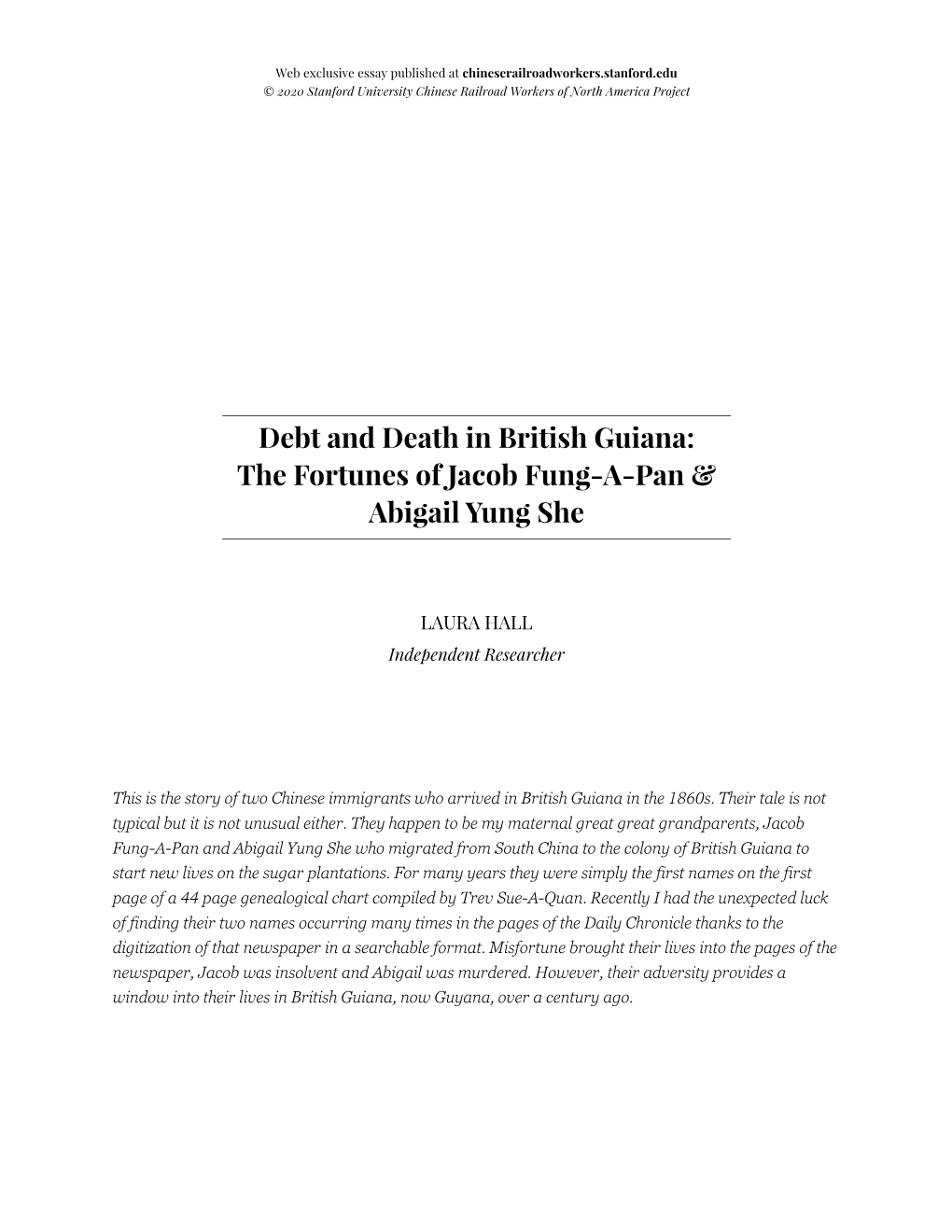 Debt and Death in British Guiana: the Fortunes of Jacob Fung-A-Pan & Abigail Yung She