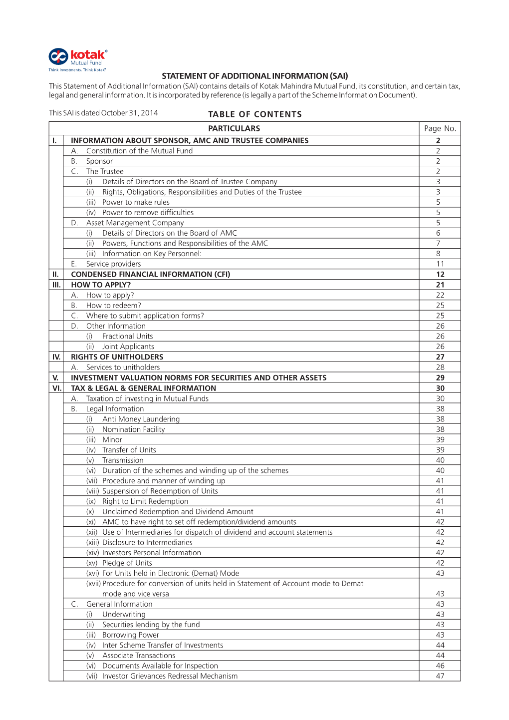 Table of Contents Statement of Additionalinformation(Sai)