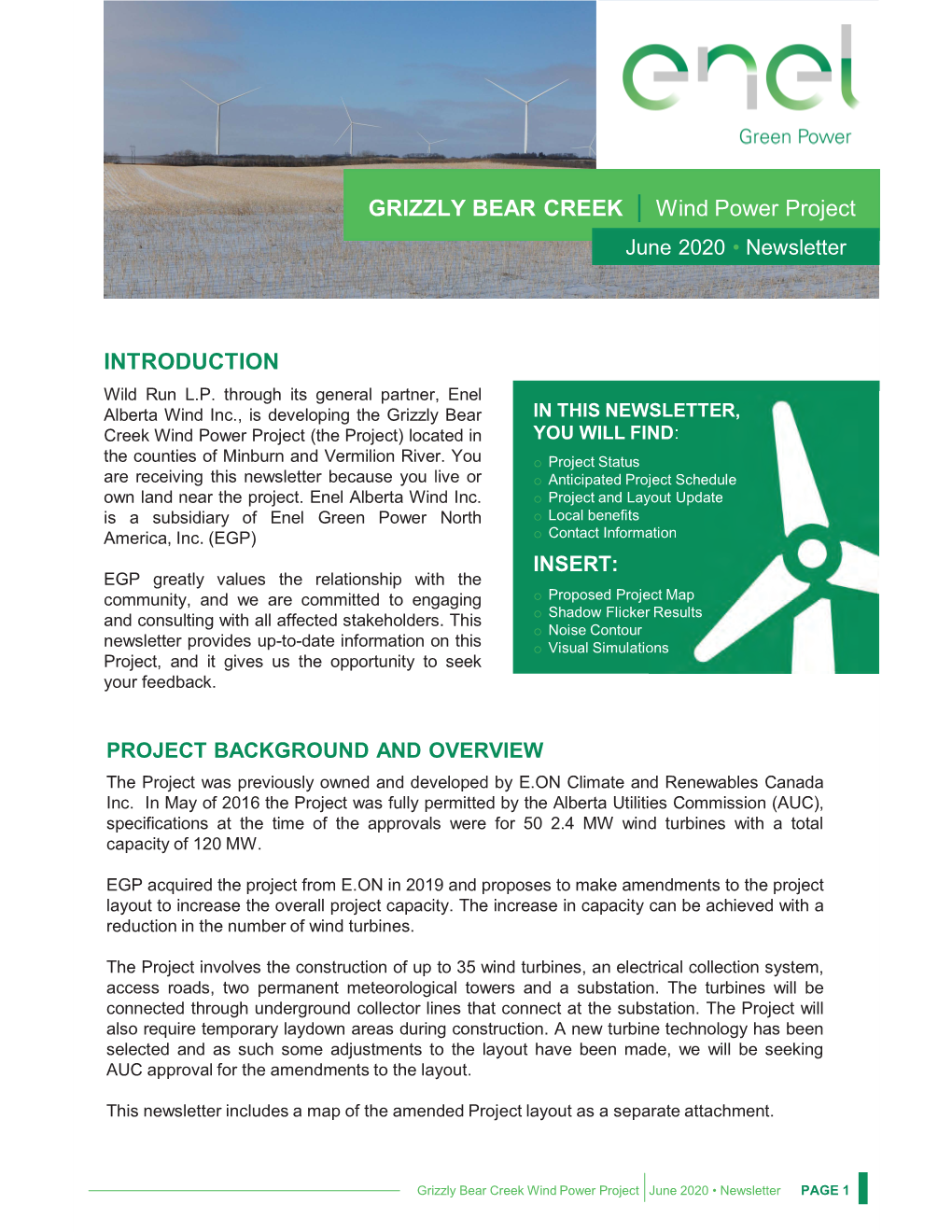 GRIZZLY BEAR CREEK | Wind Power Project June 2020 • Newsletter