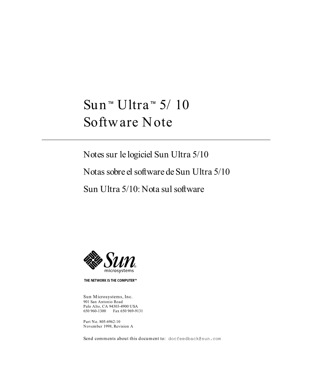 Sun Ultra 5/10 Software Note