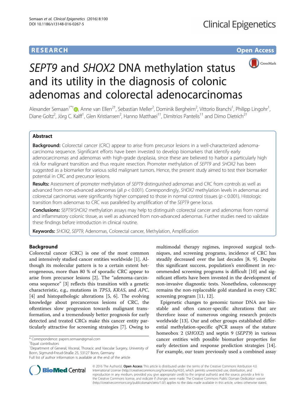 SEPT9 and SHOX2 DNA Methylation Status and Its Utility in the Diagnosis