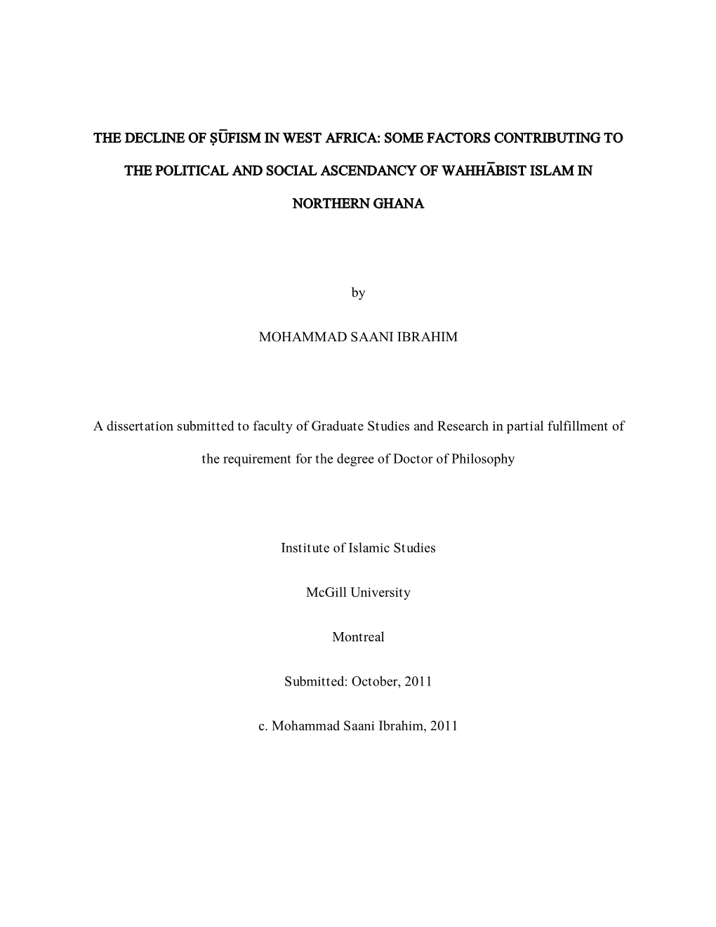 THE DECLINE of S{U<FISM in WEST AFRICA: SOME FACTORS