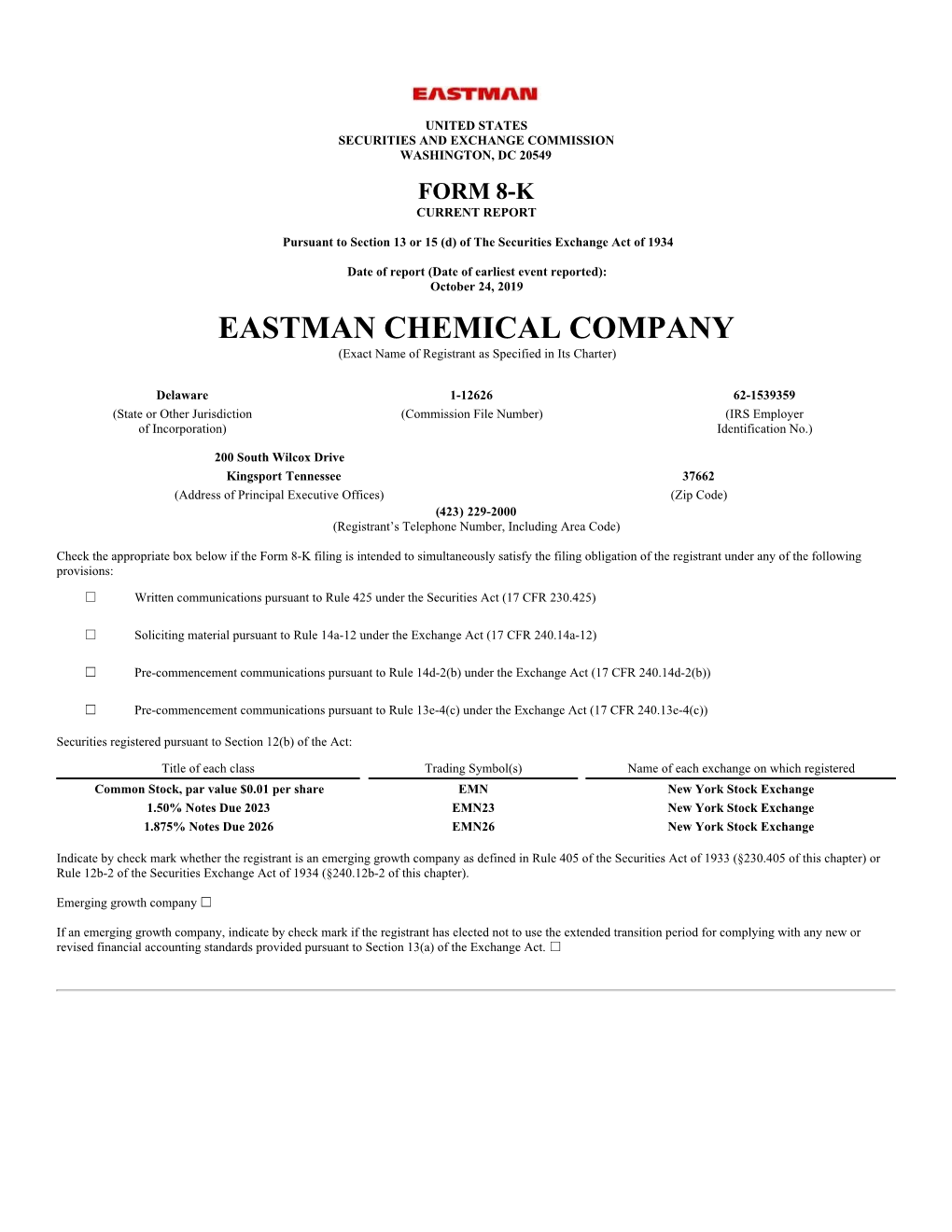 EASTMAN CHEMICAL COMPANY (Exact Name of Registrant As Specified in Its Charter)
