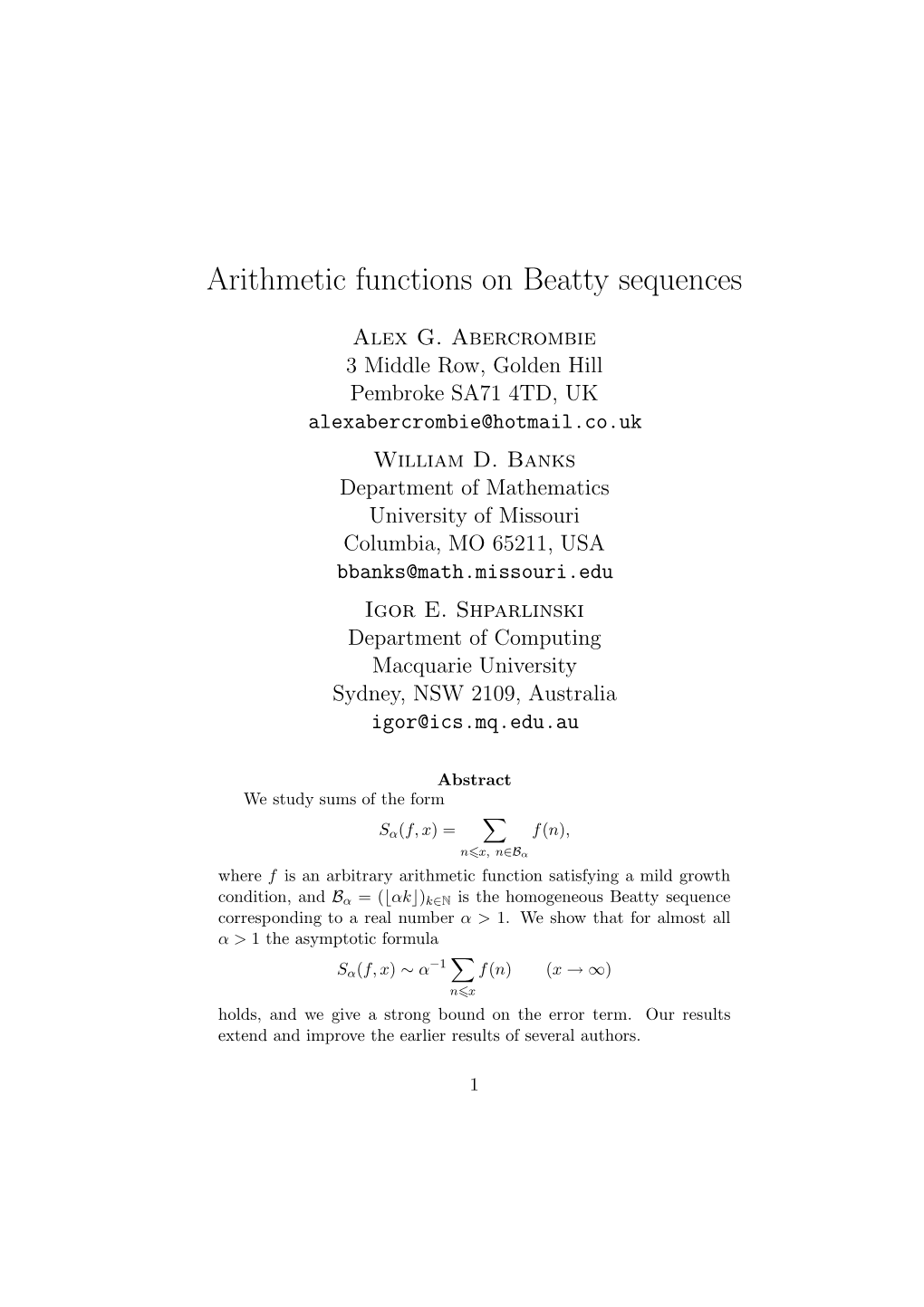 Arithmetic Functions on Beatty Sequences