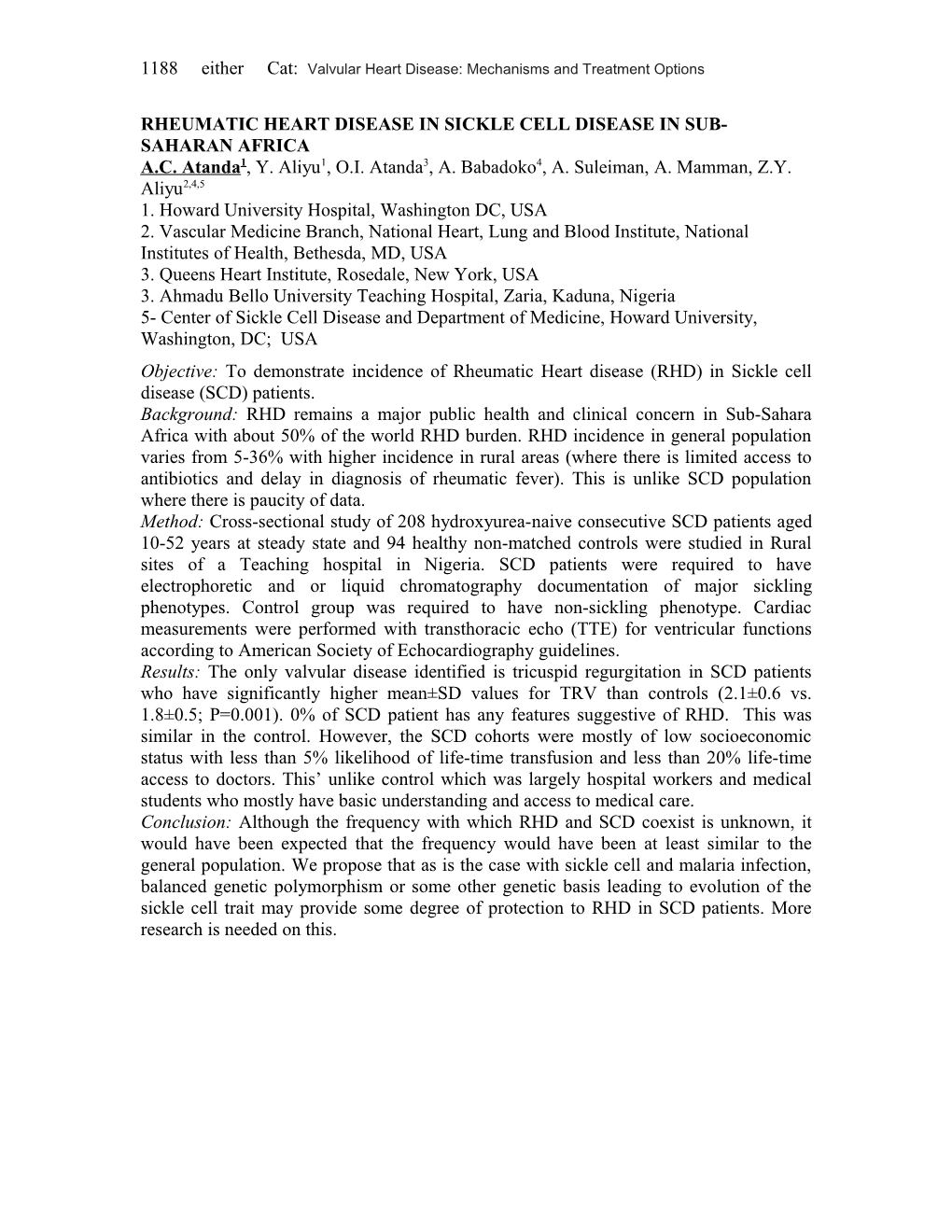 Rheumatic Heart Disease in Sickle Cell Disease in Sub-Saharan Africa