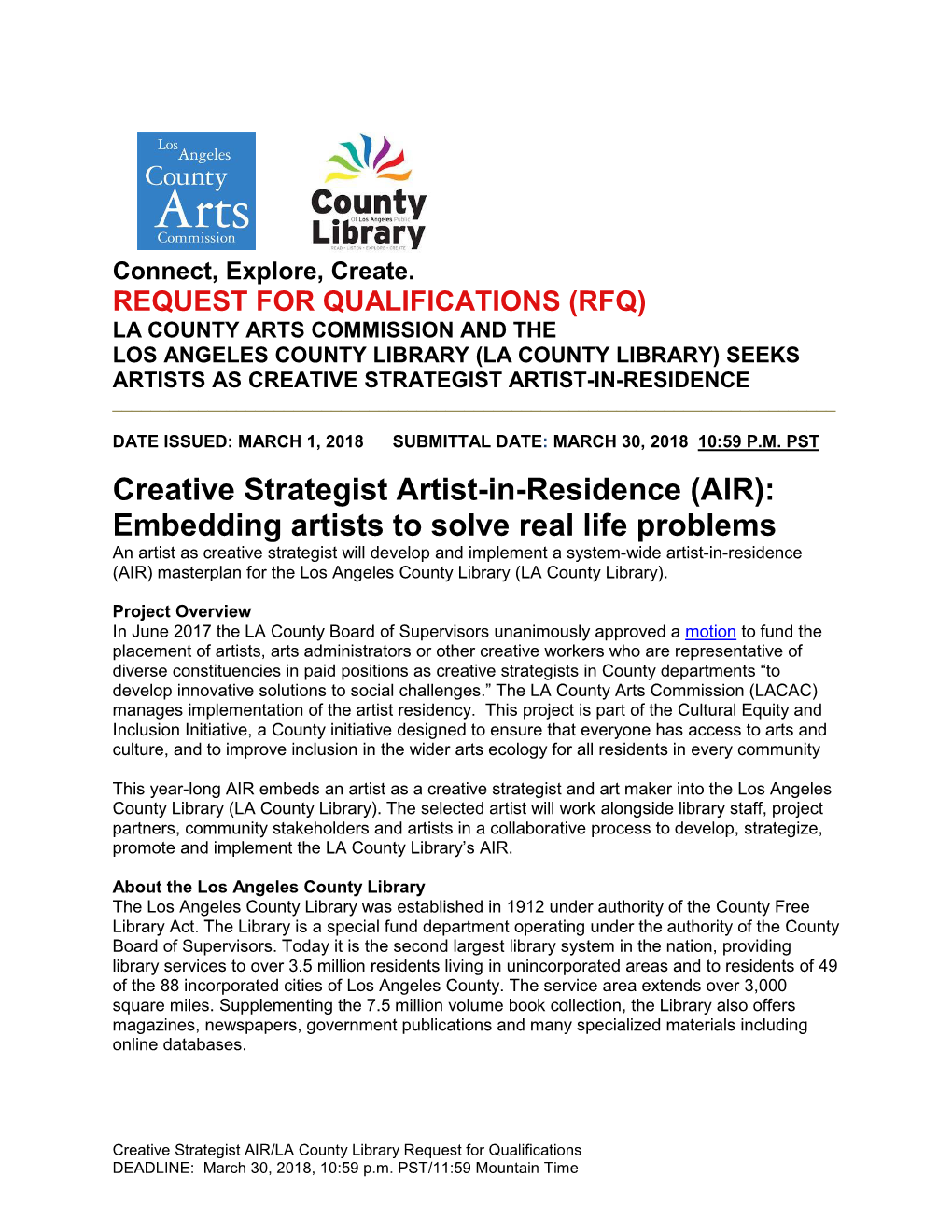 La County Library) Seeks Artists As Creative Strategist Artist-In-Residence ______