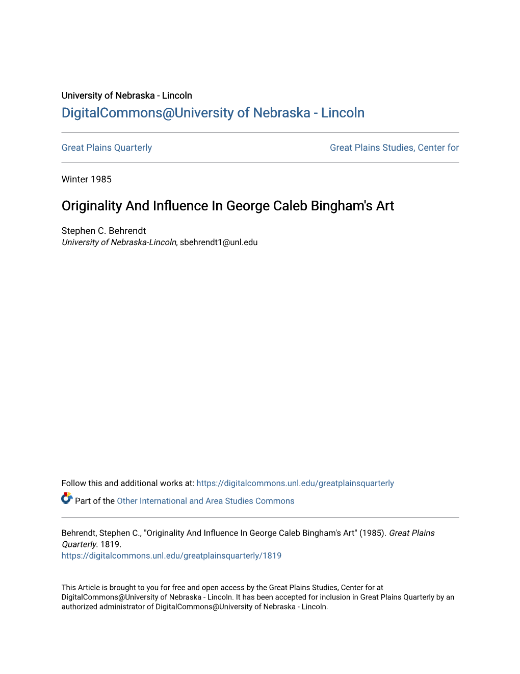 Originality and Influence in George Caleb Bingham's Art