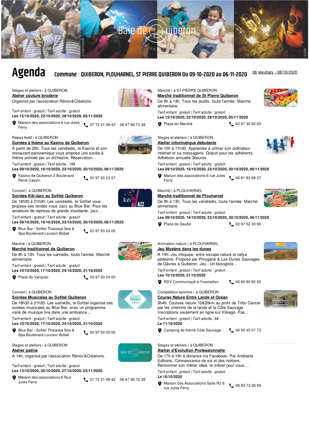 Agenda Commune : QUIBERON, PLOUHARNEL, ST PIERRE