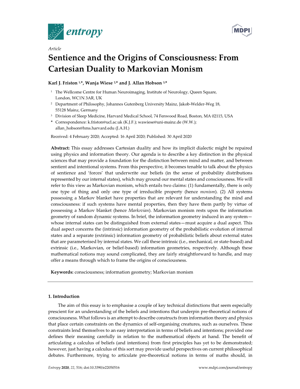 From Cartesian Duality to Markovian Monism