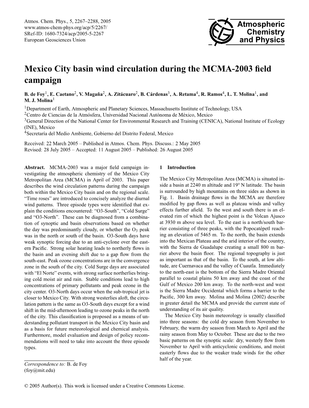 Mexico City Basin Wind Circulation During the MCMA-2003 Field