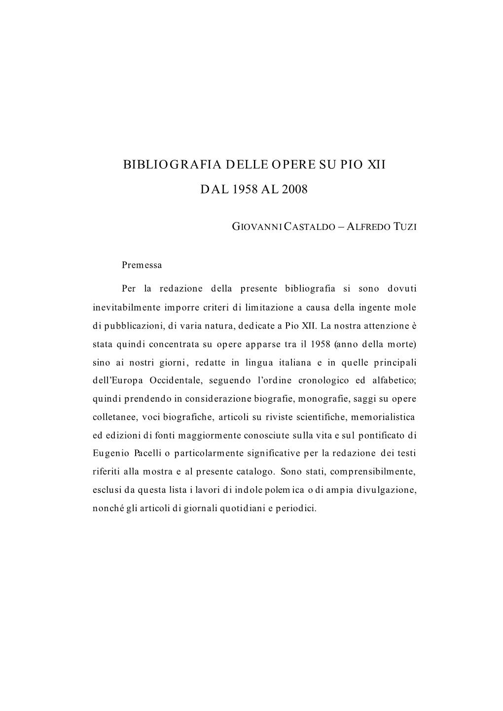Bibliografia Delle Opere Su Pio Xii Dal 1958 Al 2008