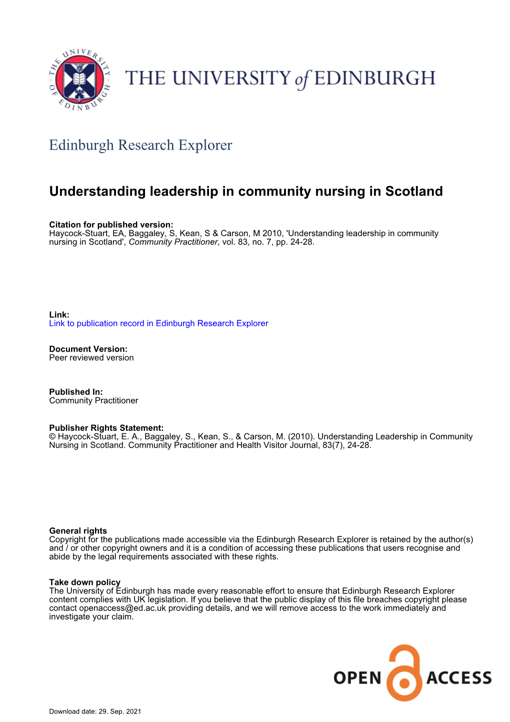 Title: Understanding Leadership in Community Nursing in Scotland