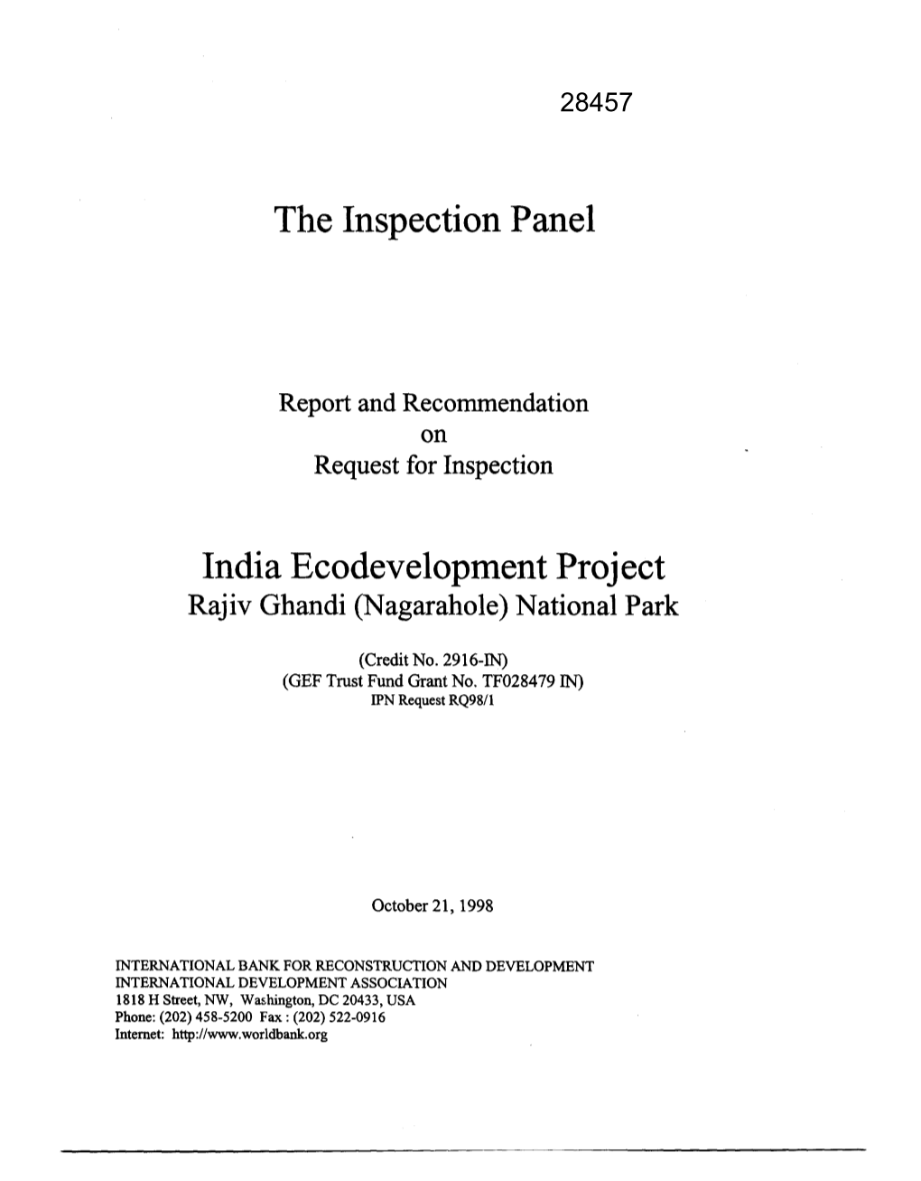 The Inspection Panel India Ecodevelopment Project