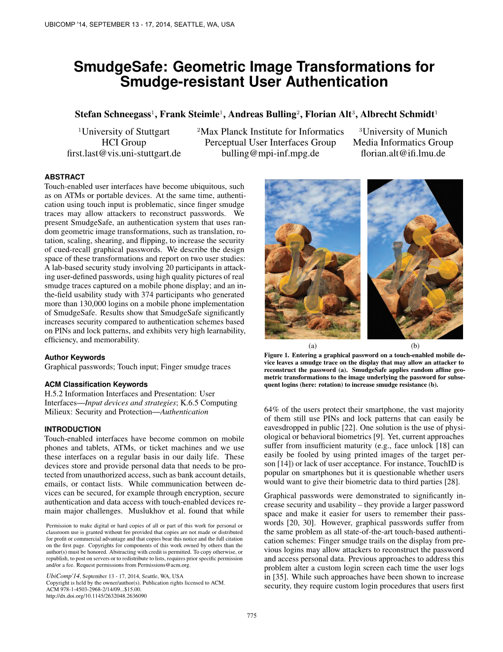 Geometric Image Transformations for Smudge-Resistant User Authentication