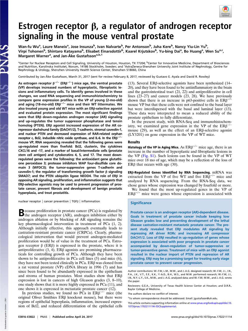 Estrogen Receptor Β, a Regulator of Androgen Receptor Signaling in the Mouse Ventral Prostate