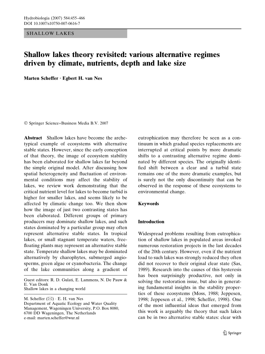 Shallow Lakes Theory Revisited: Various Alternative Regimes Driven by Climate, Nutrients, Depth and Lake Size