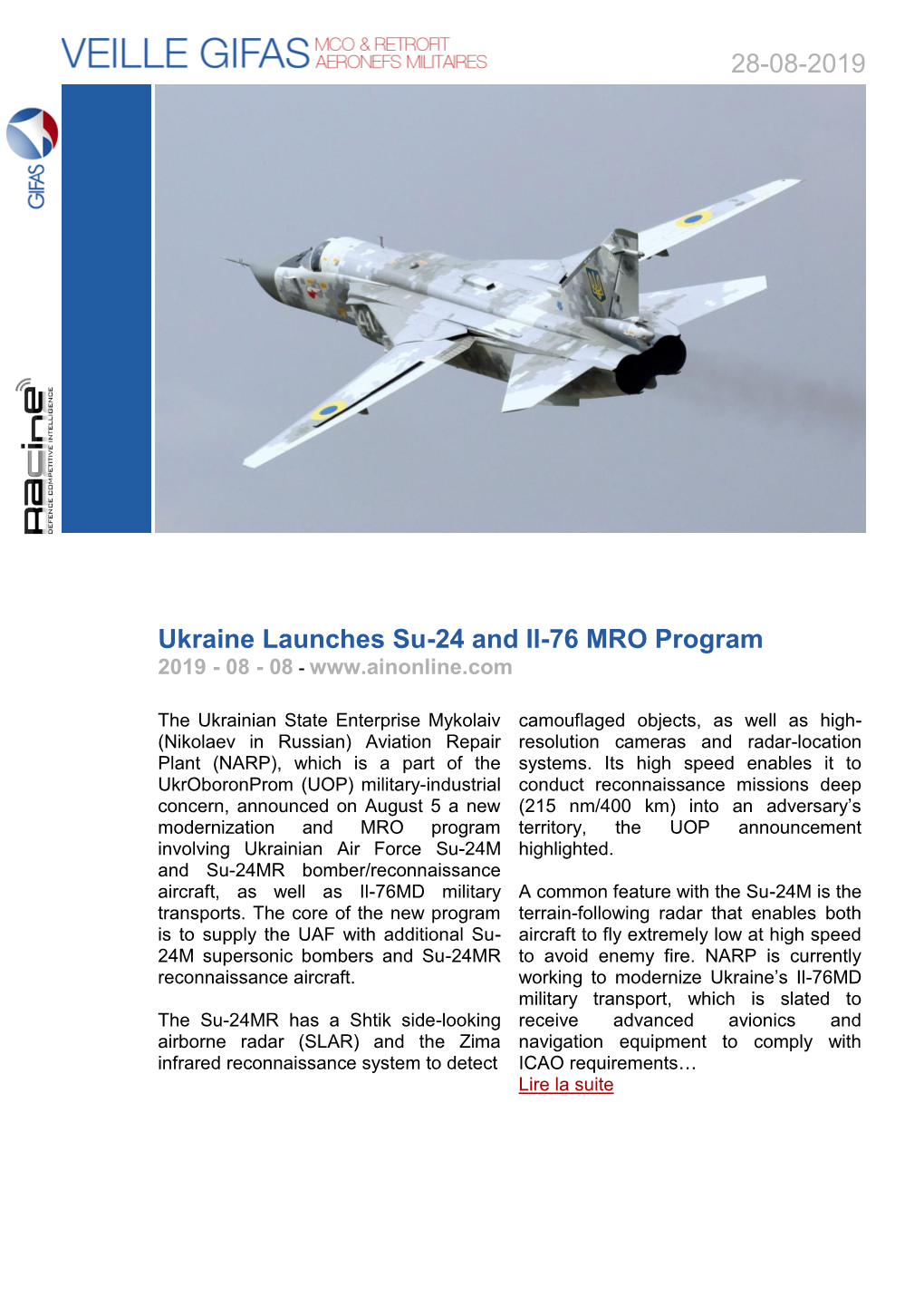 Ukraine Launches Su-24 and Il-76 MRO Program 2019 - 08 - 08