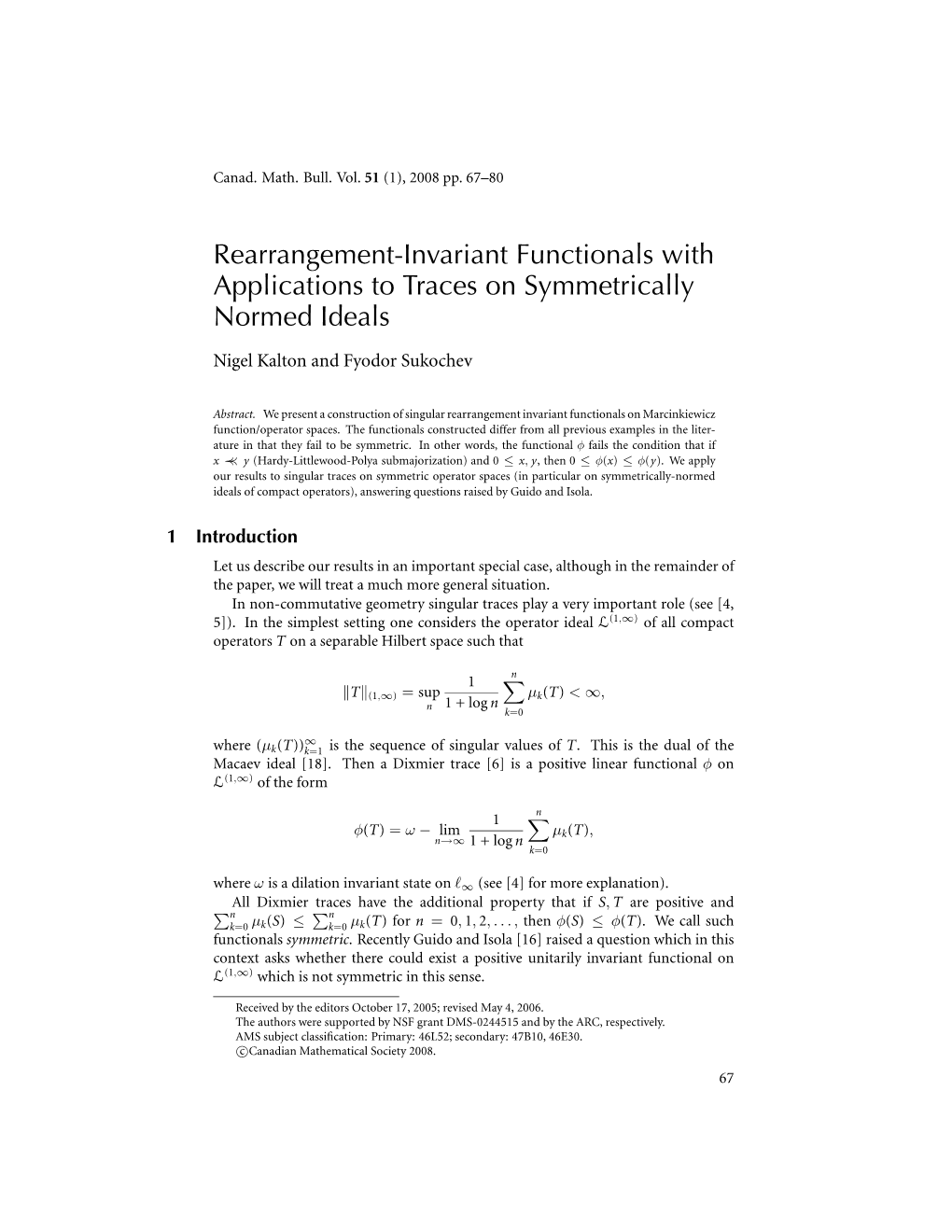 Rearrangement-Invariant Functionals with Applications to Traces on Symmetrically Normed Ideals