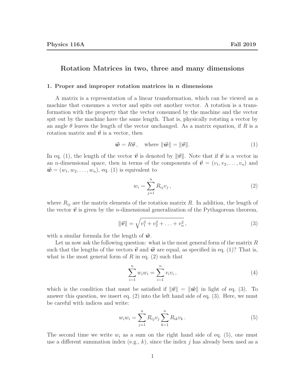 Rotation Matrices in Two, Three and Many Dimensions