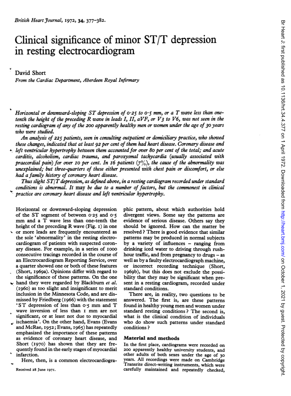 Clinical Significance of Minor ST/T Depression in Resting Electrocardiogram