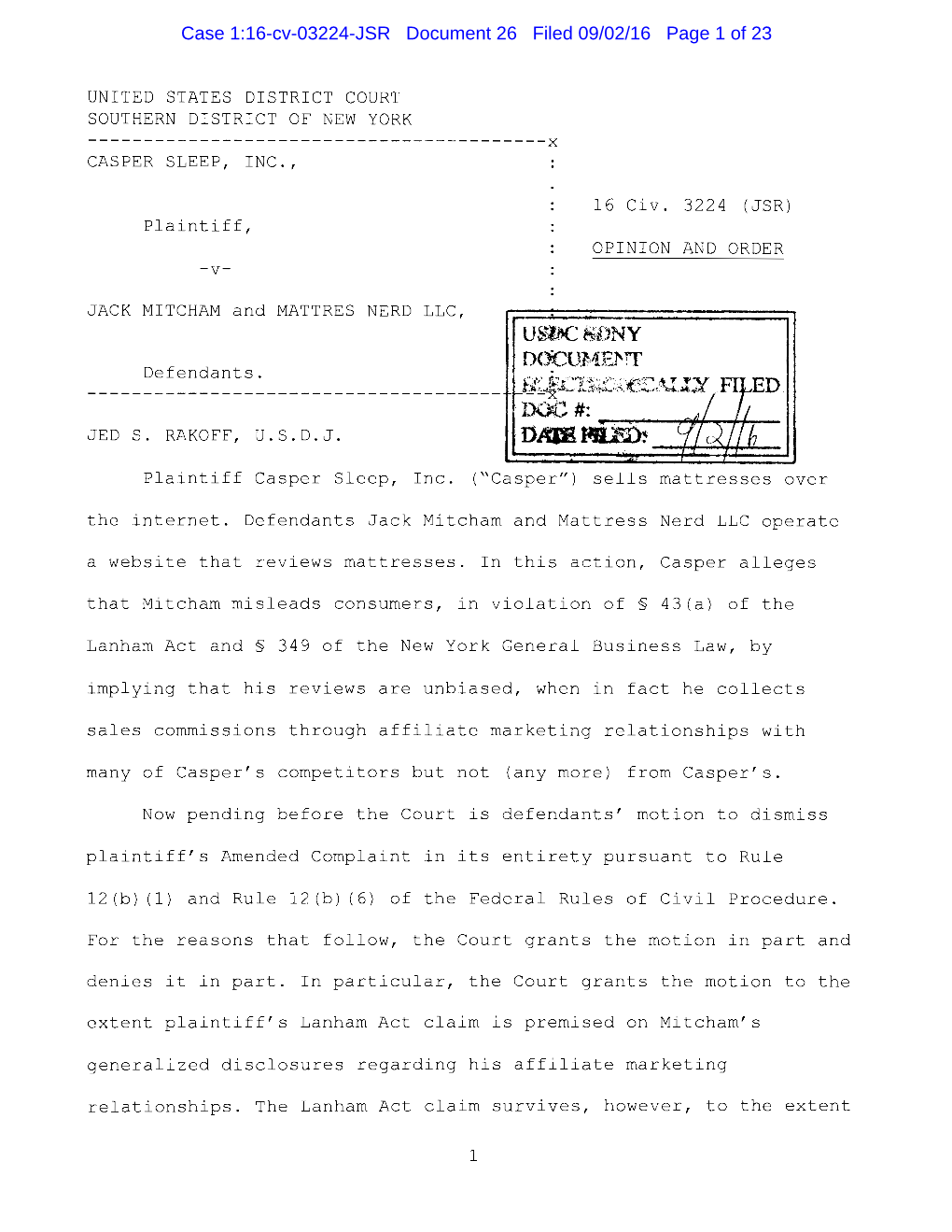 Case 1:16-Cv-03224-JSR Document 26 Filed 09/02/16 Page 1 of 23