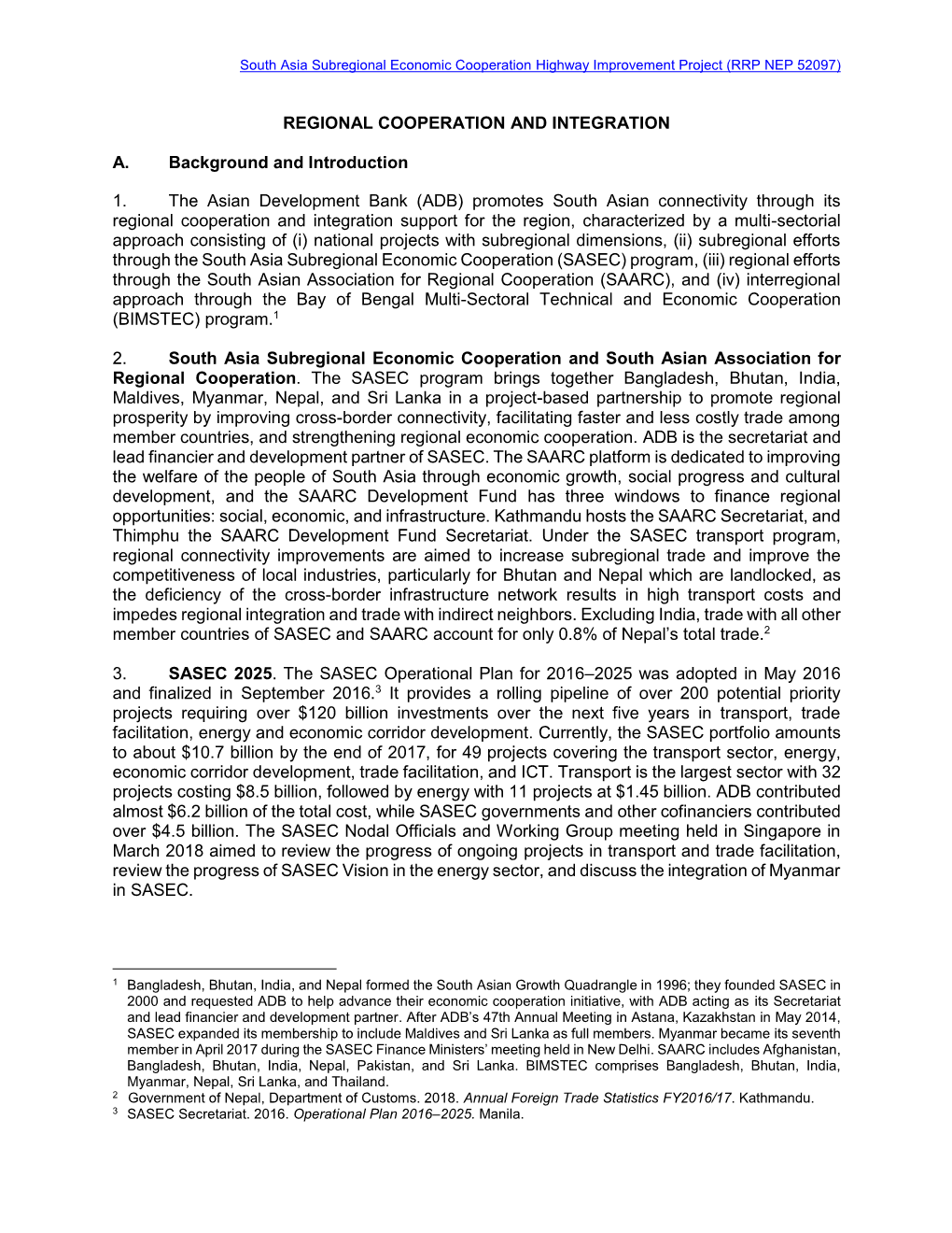 South Asia Subregional Economic Cooperation Highway Improvement Project (RRP NEP 52097)