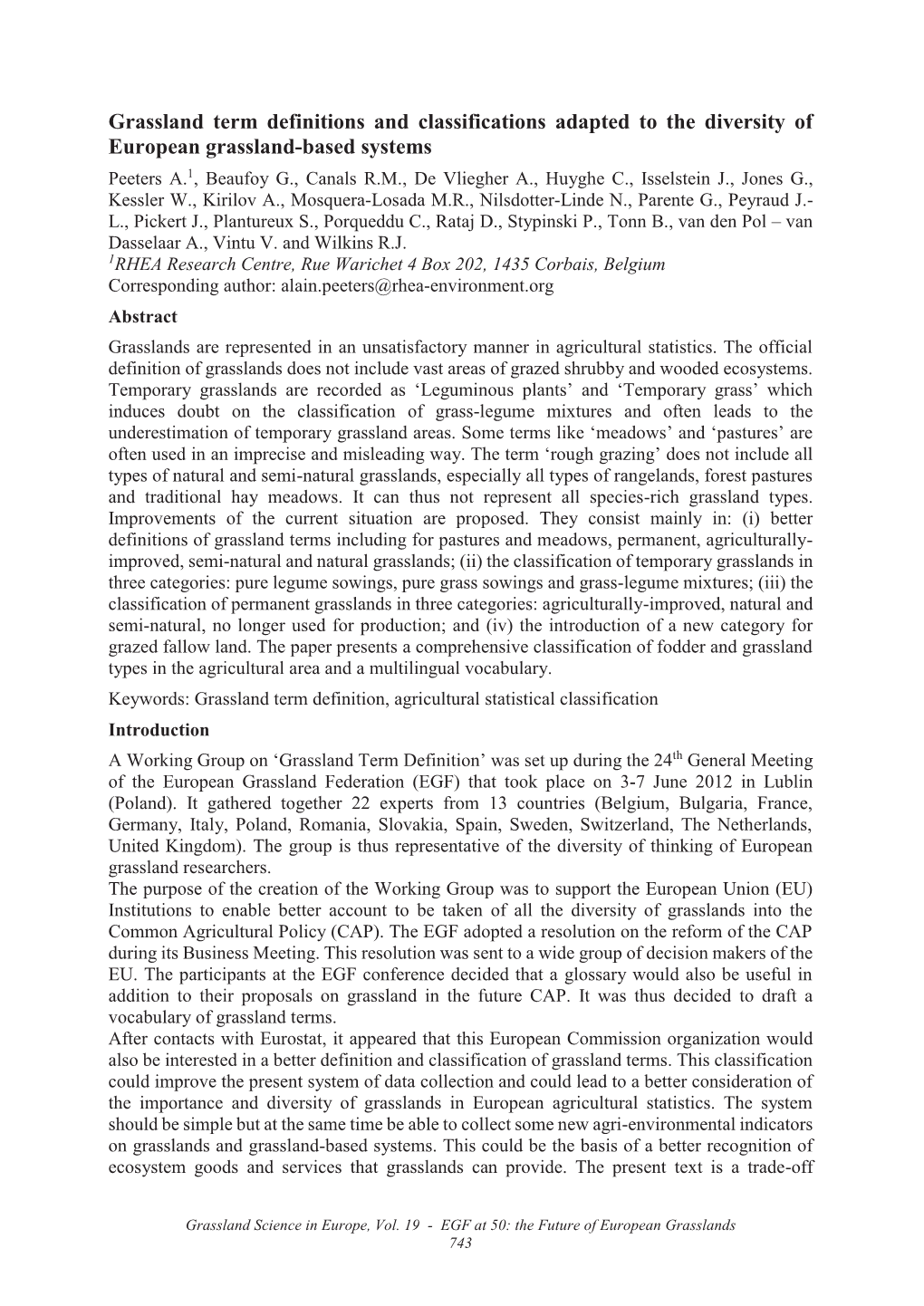 Grassland Term Definitions and Classifications Adapted to The