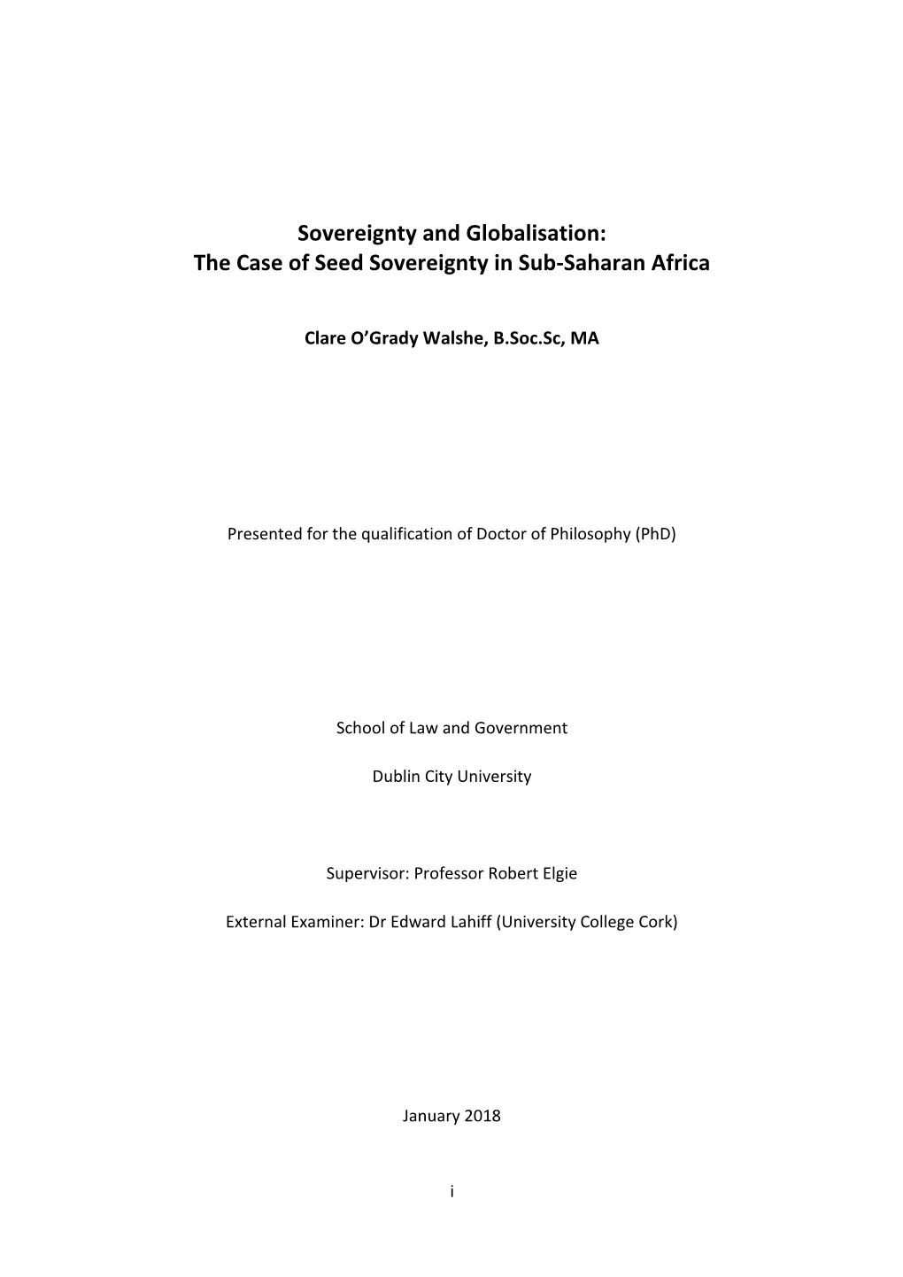 Sovereignty and Globalisation: the Case of Seed Sovereignty in Sub-Saharan Africa