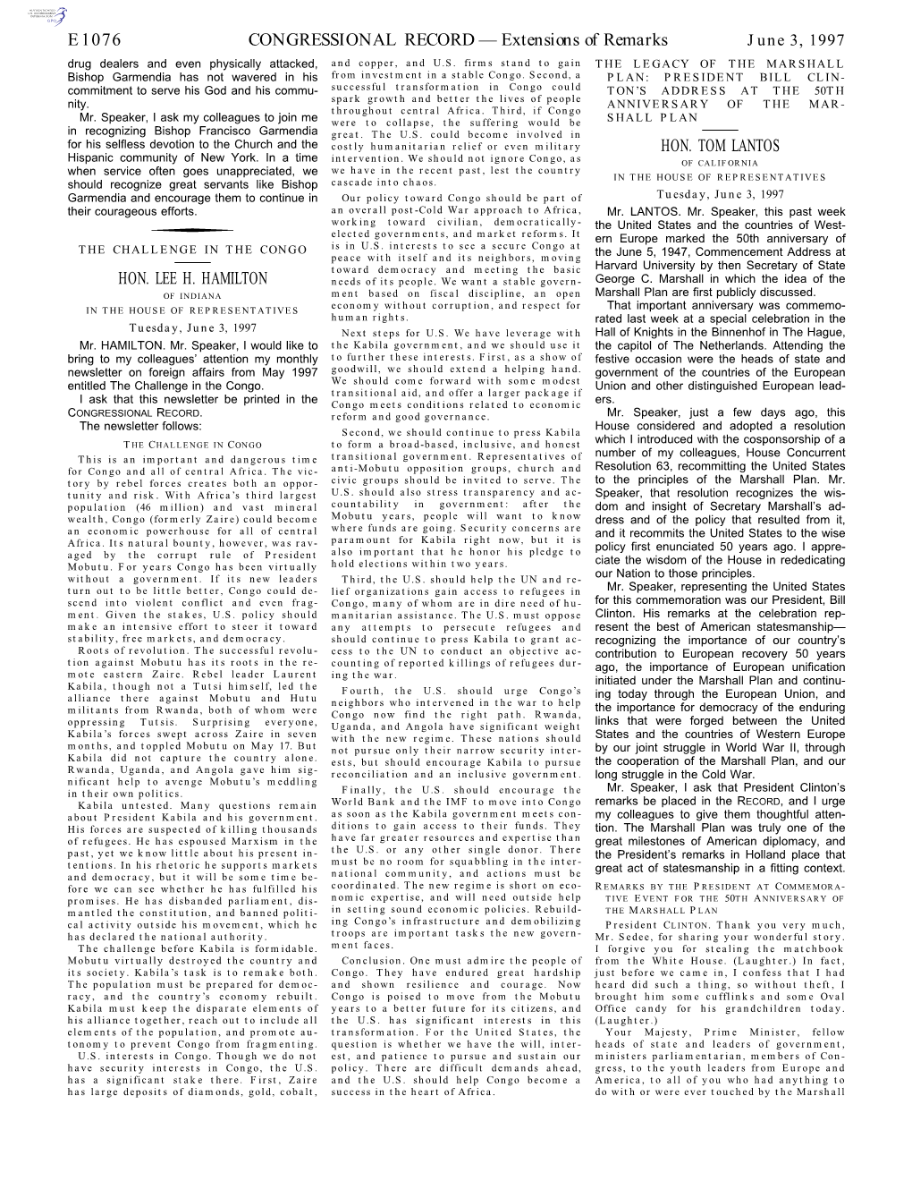 CONGRESSIONAL RECORD— Extensions of Remarks E1076 HON