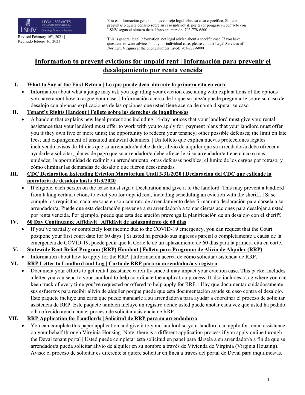 Information to Prevent Evictions for Unpaid Rent | Información Para Prevenir El Desalojamiento Por Renta Vencida