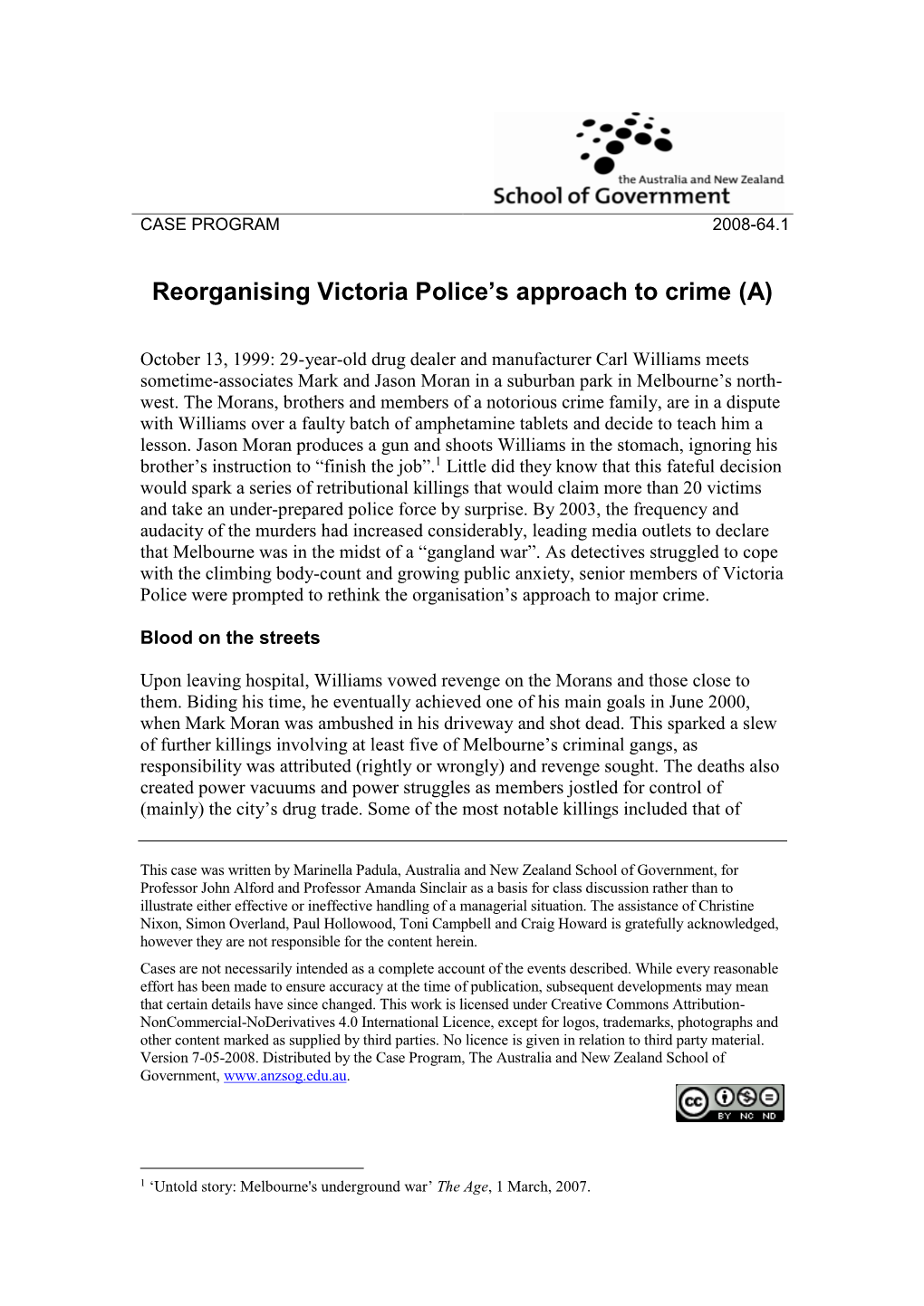 Reorganising Victoria Police's Approach to Crime