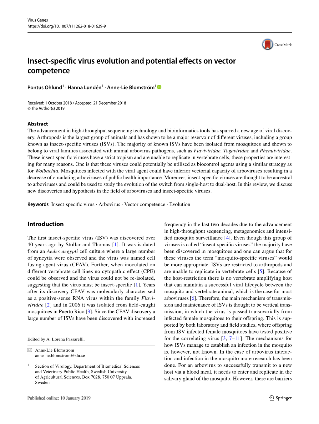 Insect-Specific Virus Evolution and Potential Effects on Vector Competence